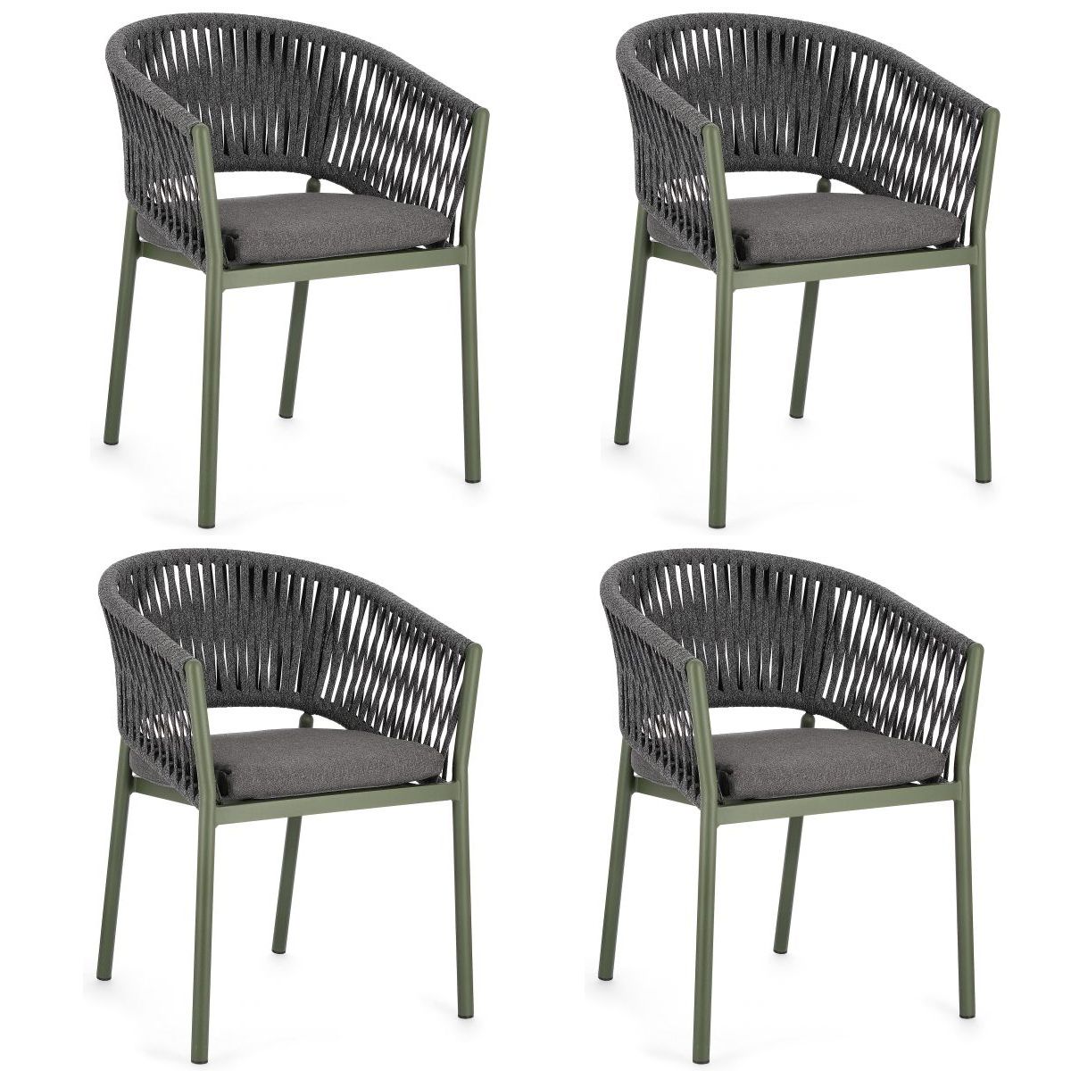 Set Pick-Up-Möbel mit Gartenstühle grün Florencia Polster stapelbar 4er