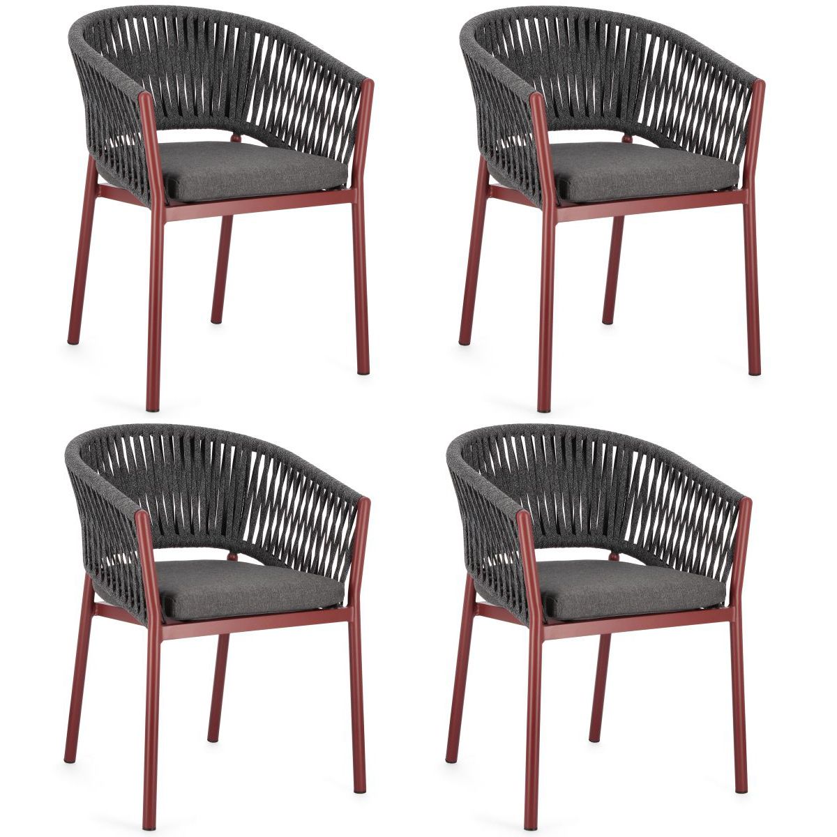 Set Gartenstühle rot mit Florencia stapelbar Pick-Up-Möbel Polster 4er