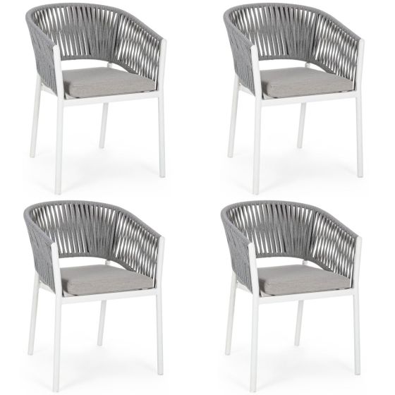 Gartenstühle stapelbar weiß mit Polster 4er Pick-Up-Möbel Set Florencia